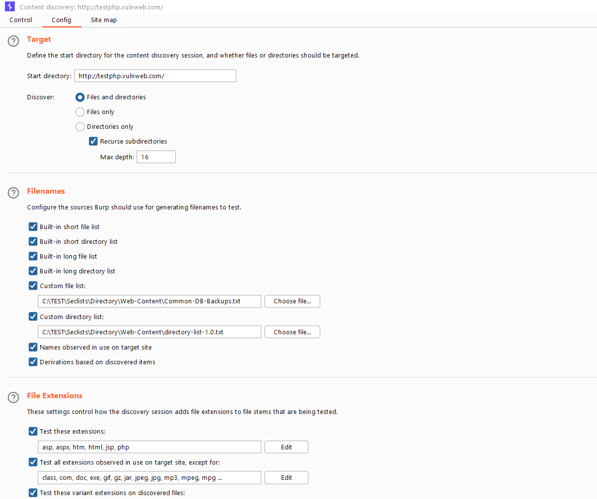 Burp Suite Content Discovery Configuration