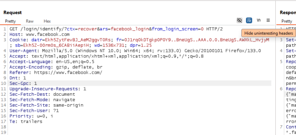 Hide Uninteresting headers in Burp suite